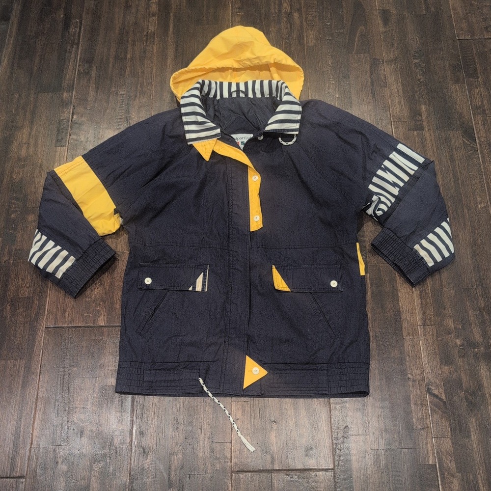 Vintage Westport Nautical Navy Yellow Striped Windbreaker Jacket Mens S Sailiing